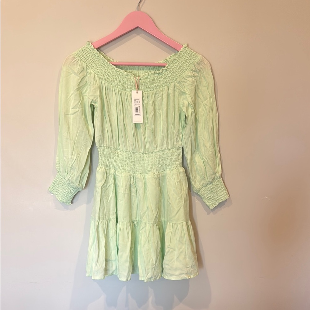 GB Girls Green Tiered Smocked Dress with Bishop Sleeves